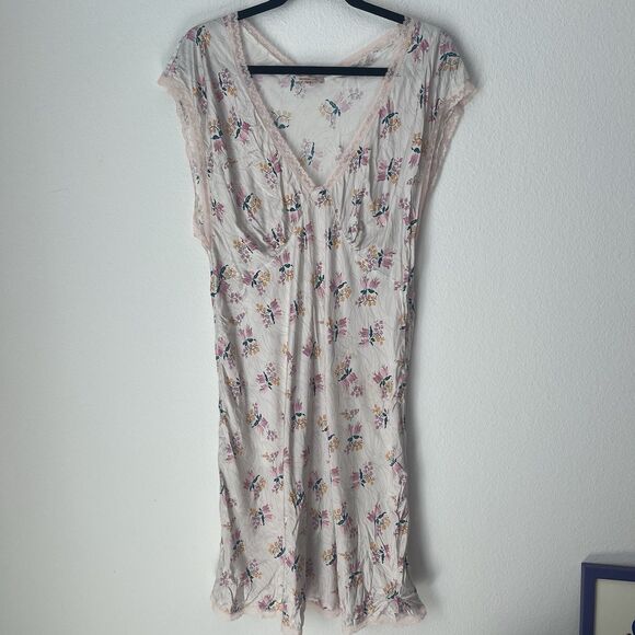 Morgan Lane Cordelia Lace Trimmed Floral Print Satin Nightgown Sz Xl Cottagecore - Picture 2 of 8